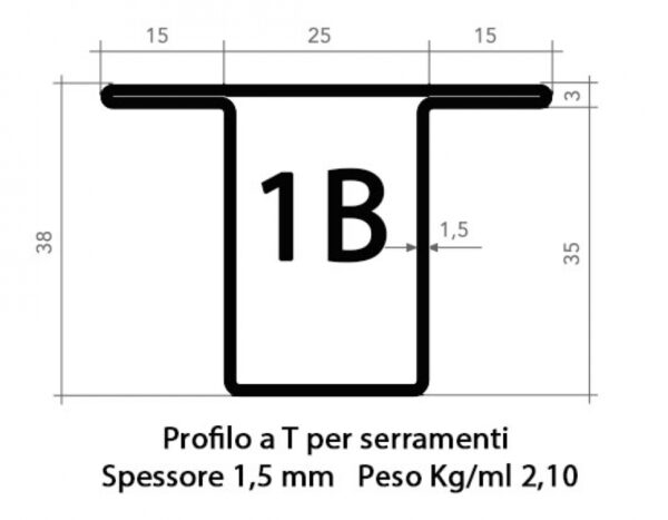 Profilo T serramenta 1B grezzo nero da 35 mm tagliato a misura