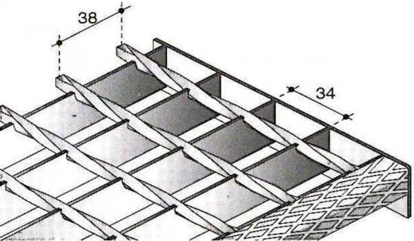 Gradino in grigliato elettroforgiato zincato, maglia 34x38 mm in piatto dentellato 30x3 mm - immagine 2